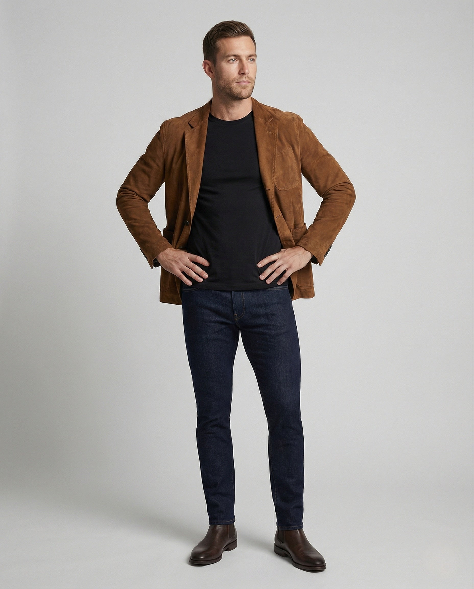 Herren Veloursleder Sakko Slim Fit - Eveloria