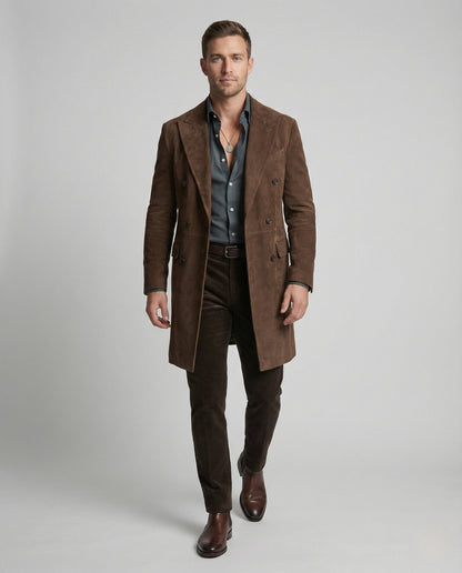 Herren Veloursledermantel Tailliert - Eveloria