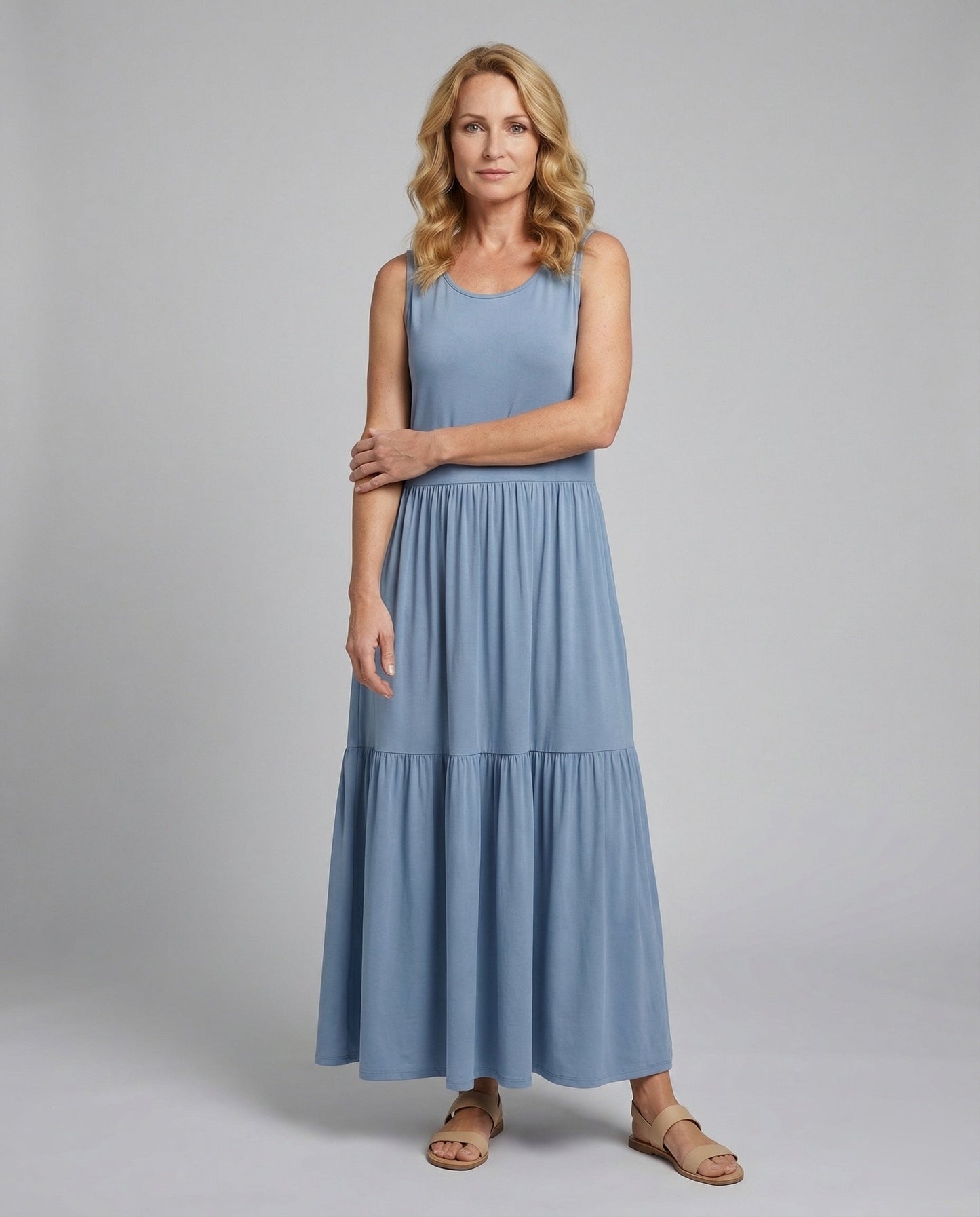 Damen Maxikleid Ärmellos Stufenrock A-Linie - Eveloria