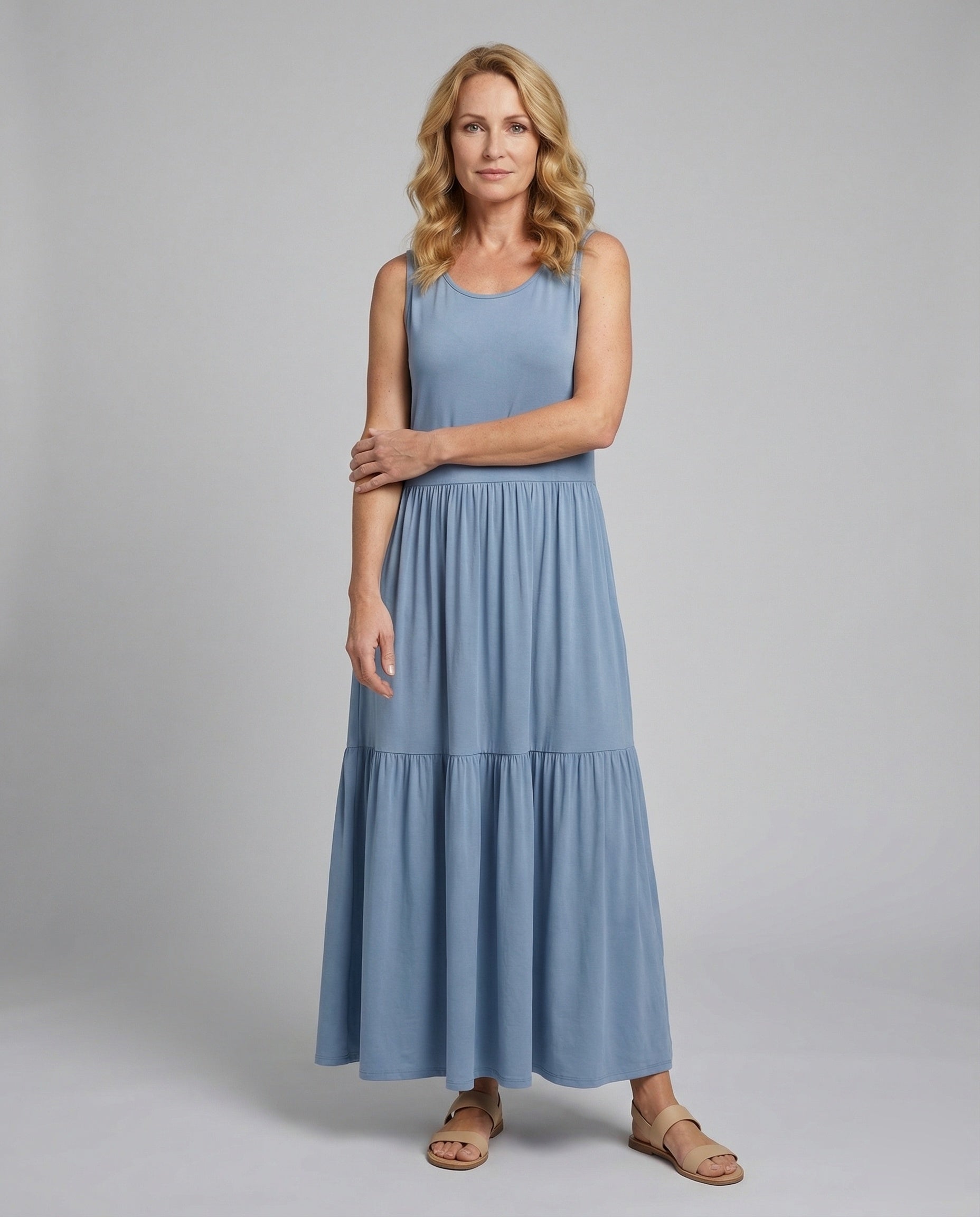 Damen Maxikleid Ärmellos Stufenrock A-Linie - Eveloria