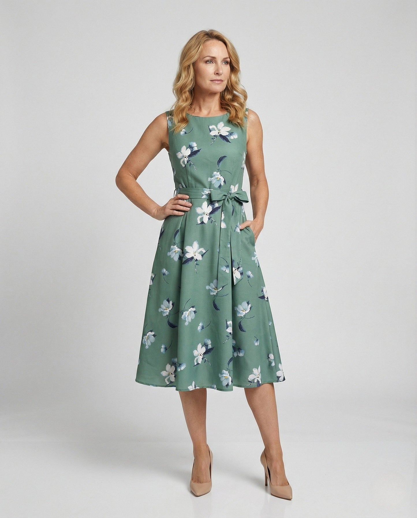 Damen Ärmelloses Midikleid Blumenmuster - Eveloria