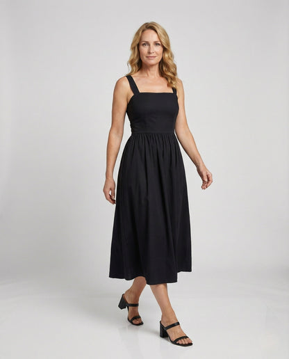 Damen Satin Midikleid Quadratischer Ausschnitt - Eveloria