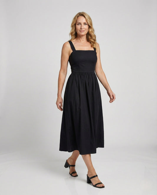 Damen Satin Midikleid Quadratischer Ausschnitt - Eveloria