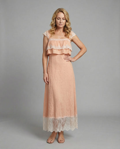 Damen Spitzen Maxikleid Mit Rüschen Boho Stil - Eveloria