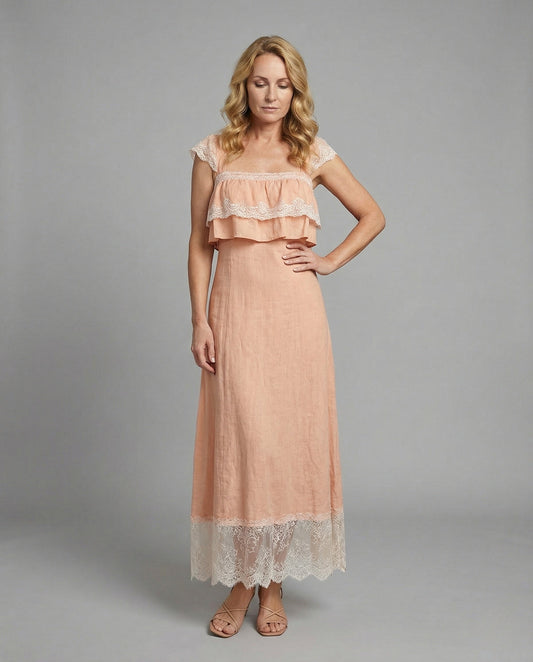 Damen Spitzen Maxikleid Mit Rüschen Boho Stil - Eveloria