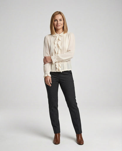 Damen Chiffonbluse Mit Rüschenkragen Romantisch - Eveloria