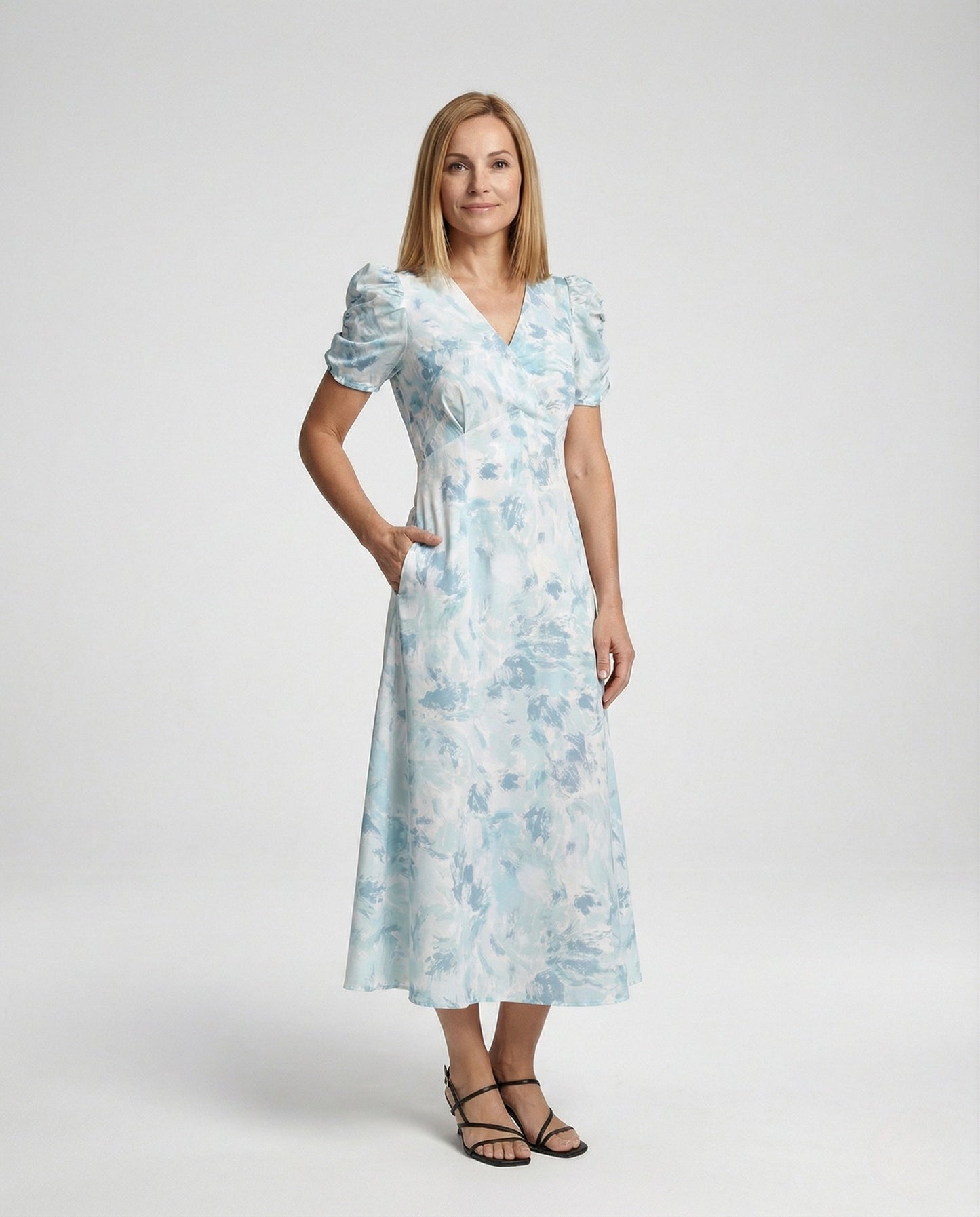 Damen Wickelkleid Mit Puffärmeln EmpireBaumwolle Schwarz - Eveloria