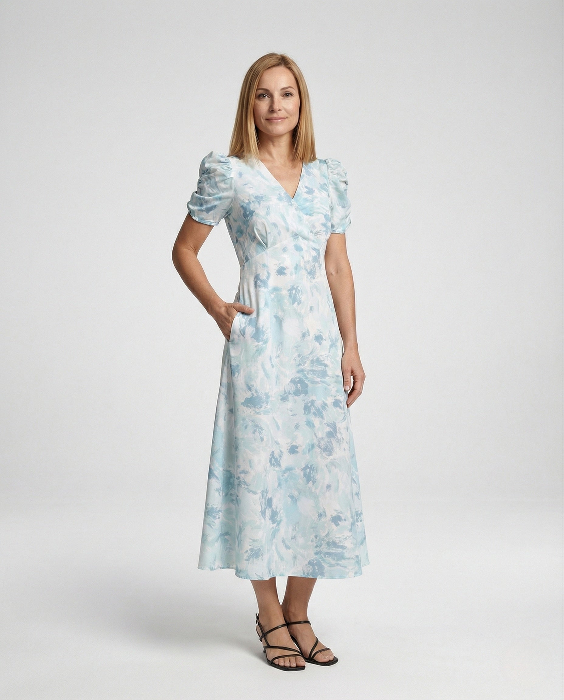 Damen Wickelkleid Mit Puffärmeln EmpireBaumwolle Schwarz - Eveloria