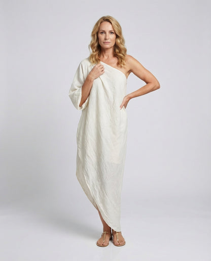 Damen Asymmetrisches Maxikleid One-Shoulder Ballonärmel - Eveloria