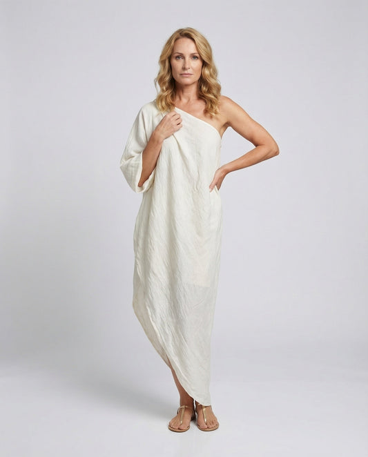 Damen Asymmetrisches Maxikleid One-Shoulder Ballonärmel - Eveloria