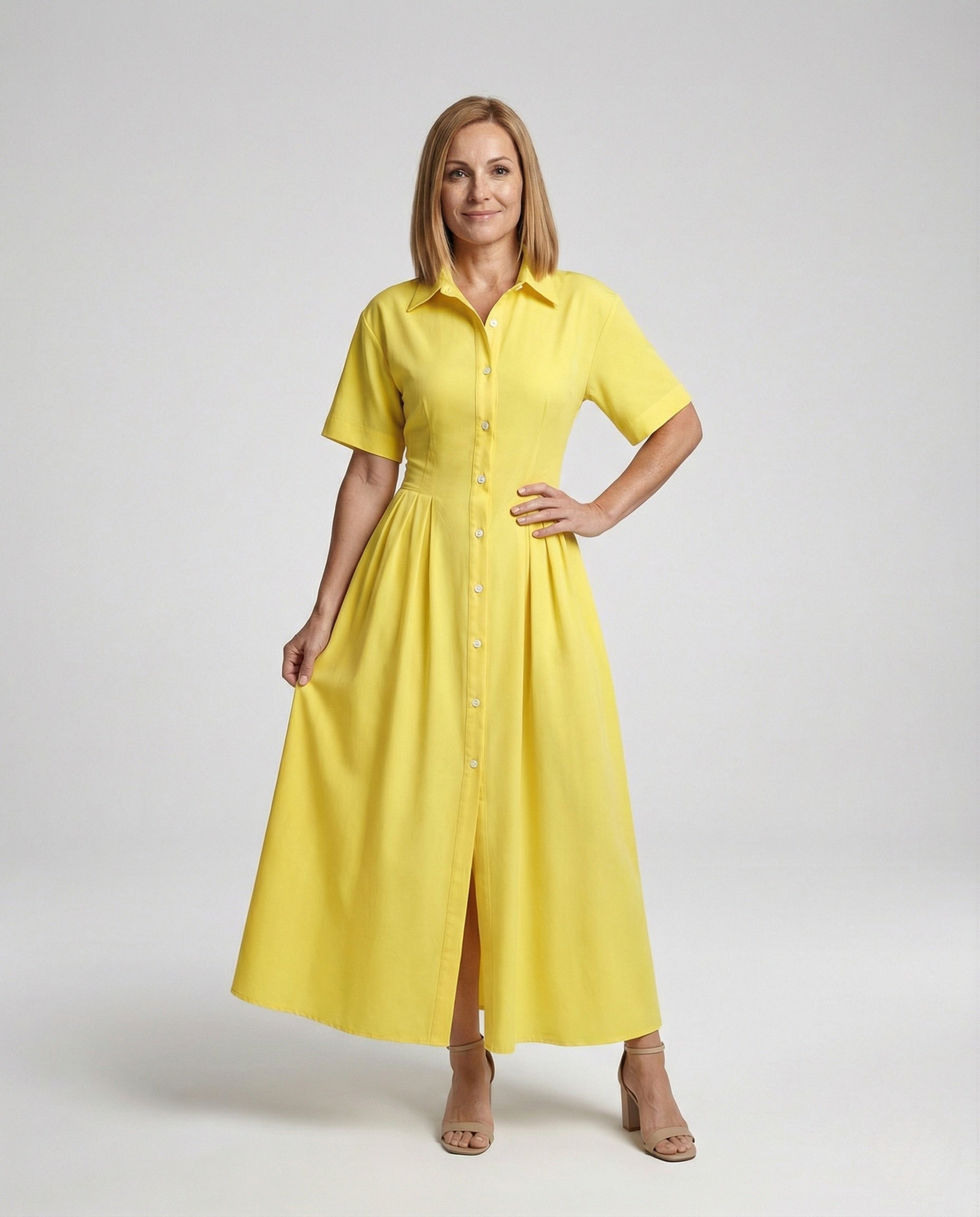 Damen Maxikleid Hemdblusenstil Beinschlitz - Eveloria