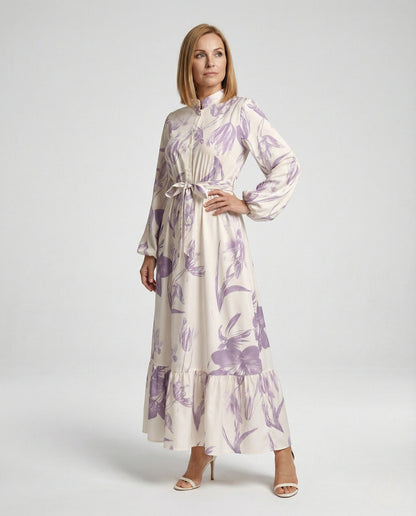 Damen Maxikleid Stehkragen Ballonärmel - Eveloria