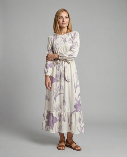 Damen Maxikleid Ballonärmel Volantsaum - Eveloria