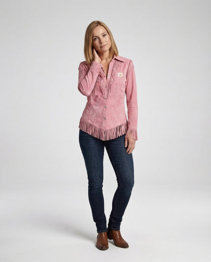 Damen Westernbluse Wildlederoptik Fransen - Eveloria