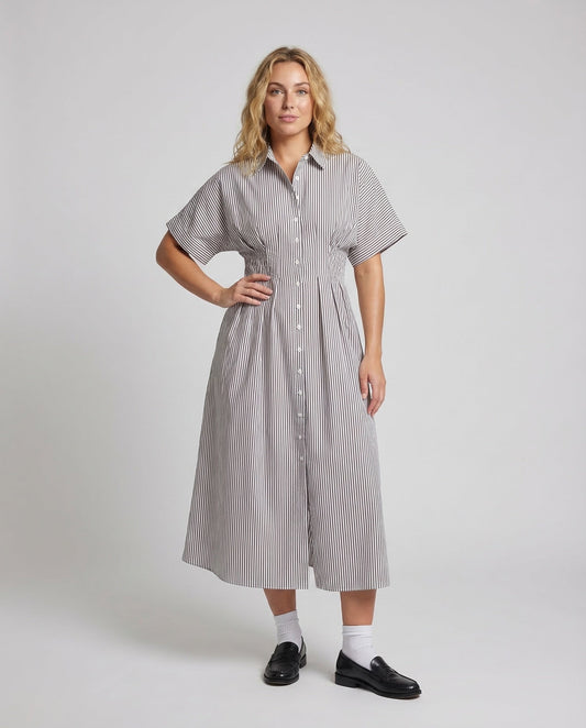 Damen Hemdblusenkleid Gestreift Knopfleiste - Eveloria