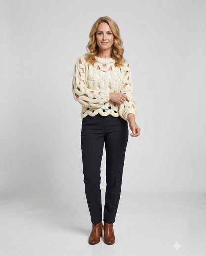 Damen Oversize Strickpullover Lochmuster - Eveloria
