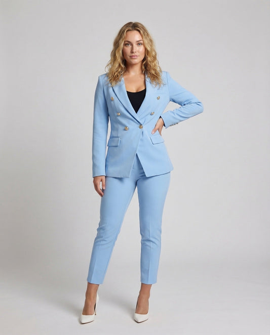 Damen Hosenanzug Zweireihiger Blazer - Eveloria