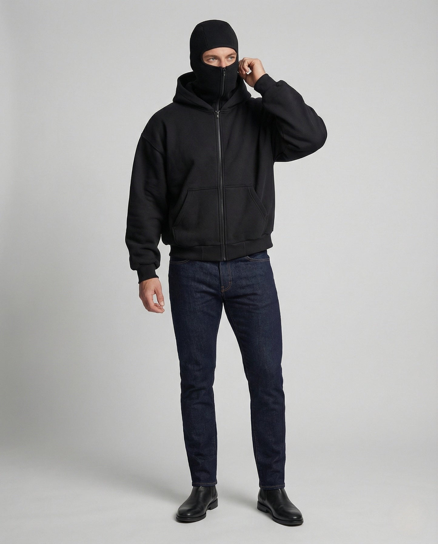 Herren Kapuzenjacke mit Gesichtsmaske und Vorderdruck - Eveloria