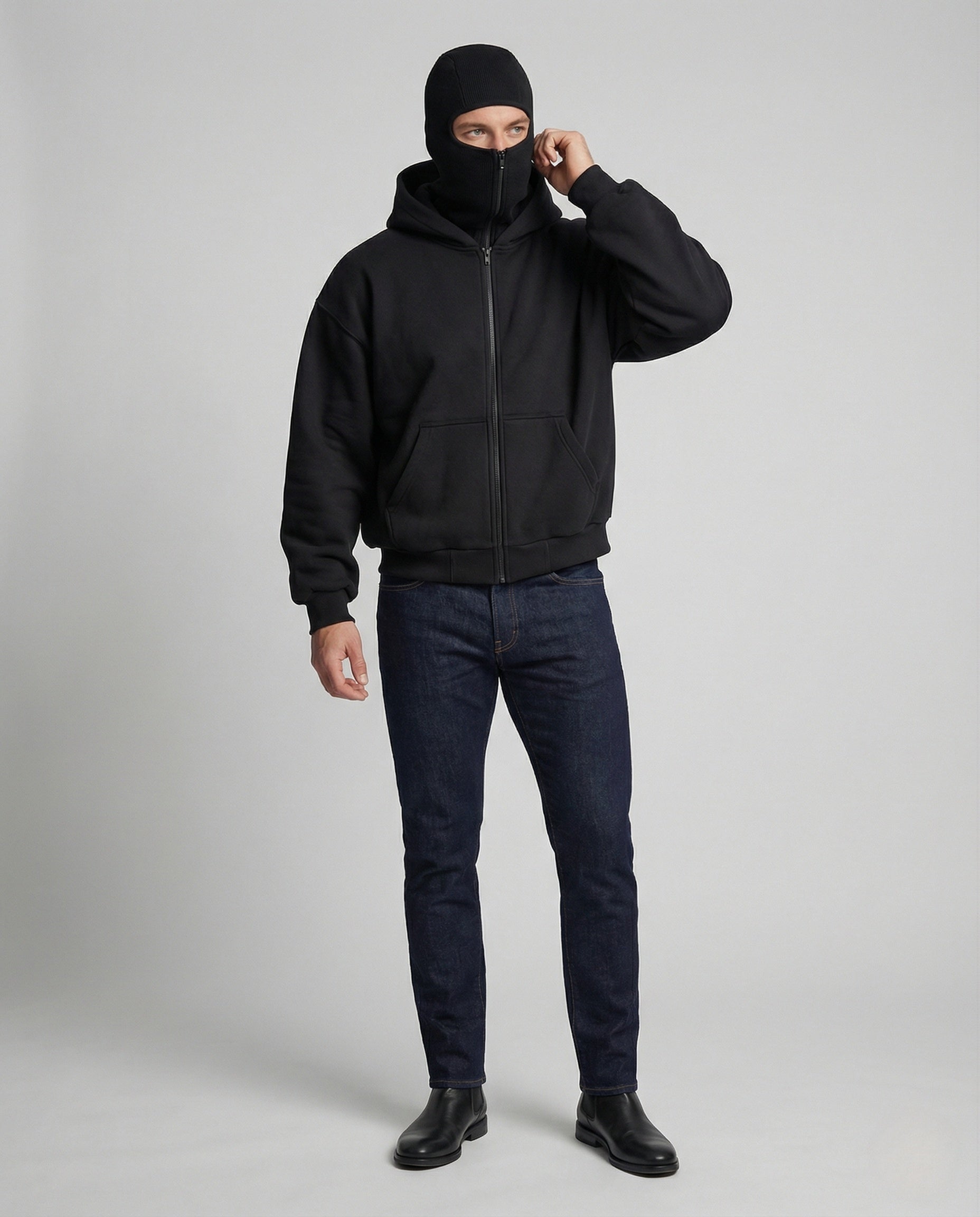 Herren Kapuzenjacke mit Gesichtsmaske und Vorderdruck - Eveloria