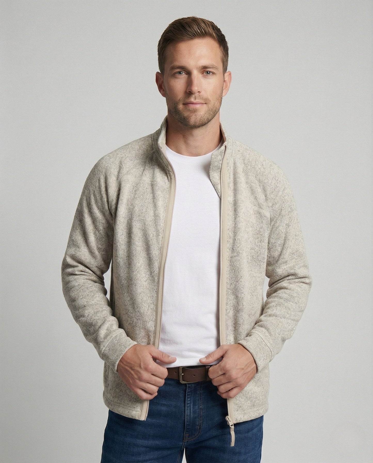 Herren Fleecejacke Stehkragen Schwarz - Eveloria