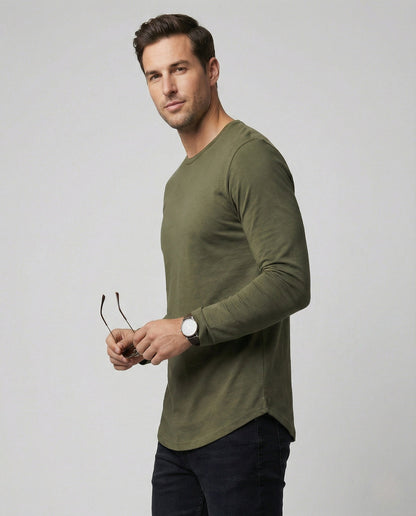 Herren Langarmshirt Rundhals Baumwolle Weiß - Eveloria