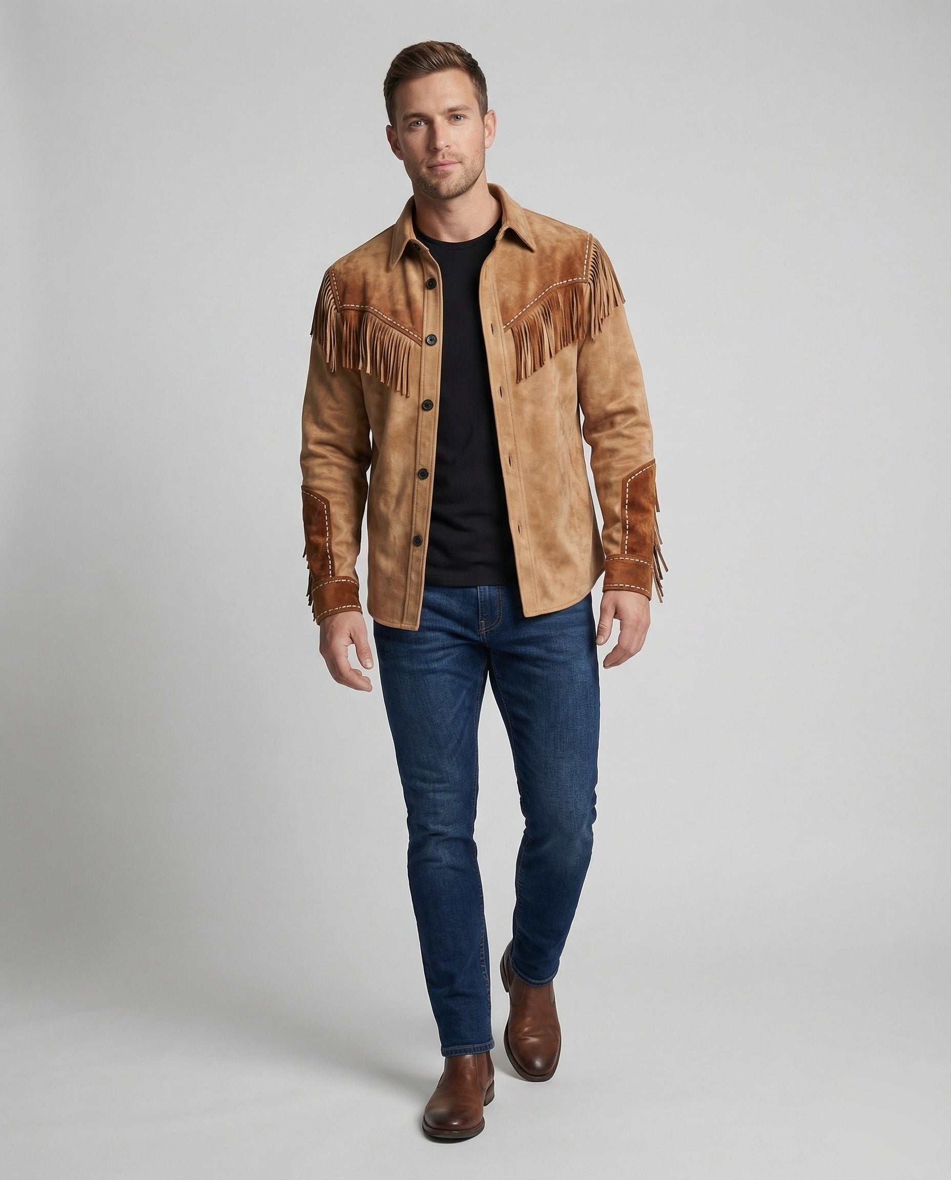 Herren Westernhemd Fransen Stickerei - Eveloria