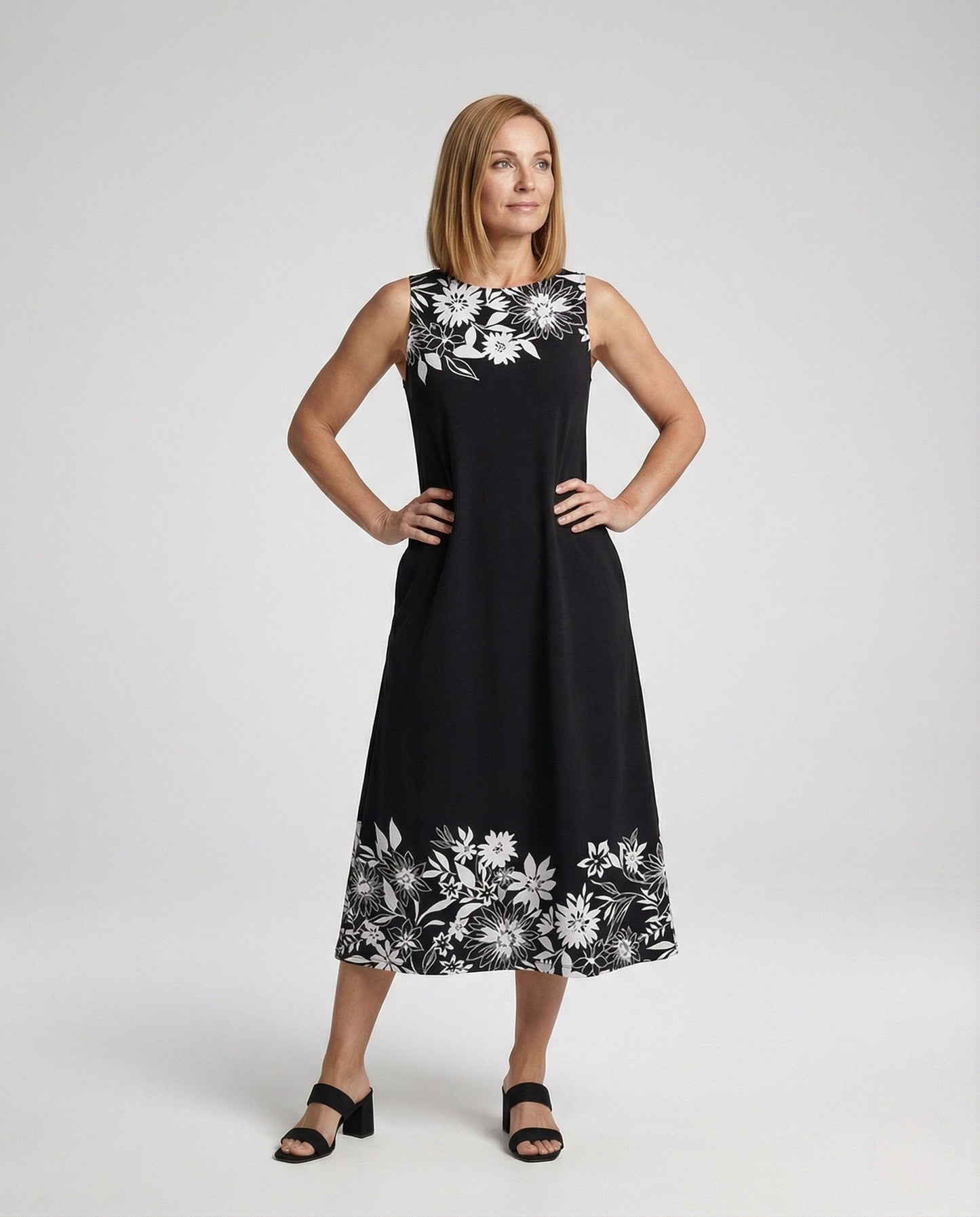 Damen Ärmelloses A-Linien Midikleid Floralmuster - Eveloria