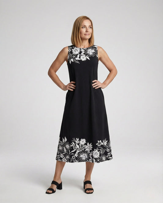 Damen Ärmelloses A-Linien Midikleid Floralmuster - Eveloria