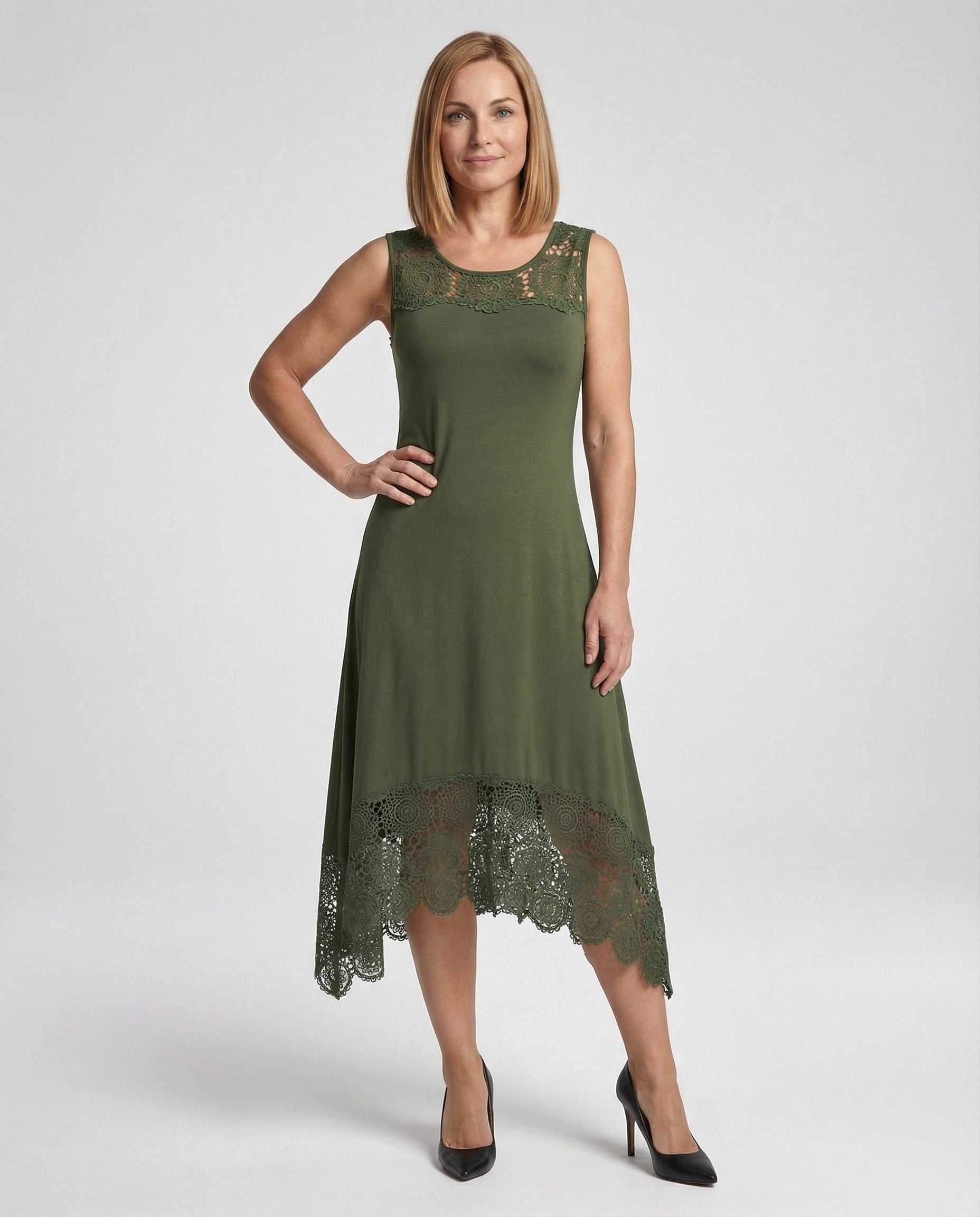 Damen Ärmelloses Maxikleid Spitze Asymmetrisch - Eveloria