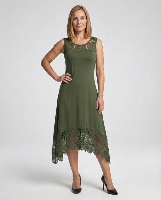 Damen Ärmelloses Maxikleid Spitze Asymmetrisch - Eveloria