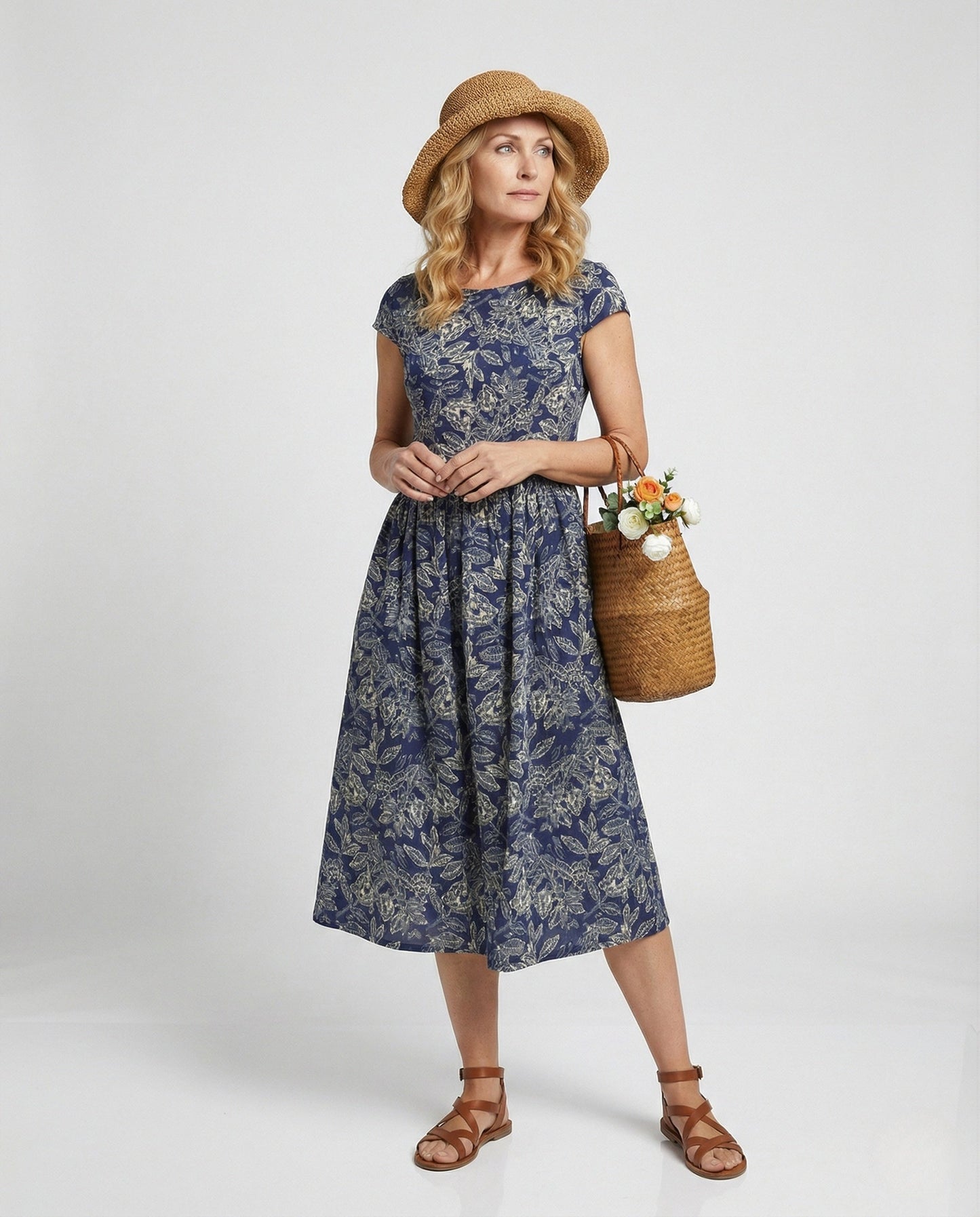 Damen Strandkleid Bodenlang Botanischer Print - Eveloria