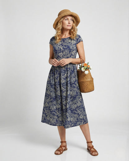 Damen Strandkleid Bodenlang Botanischer Print - Eveloria