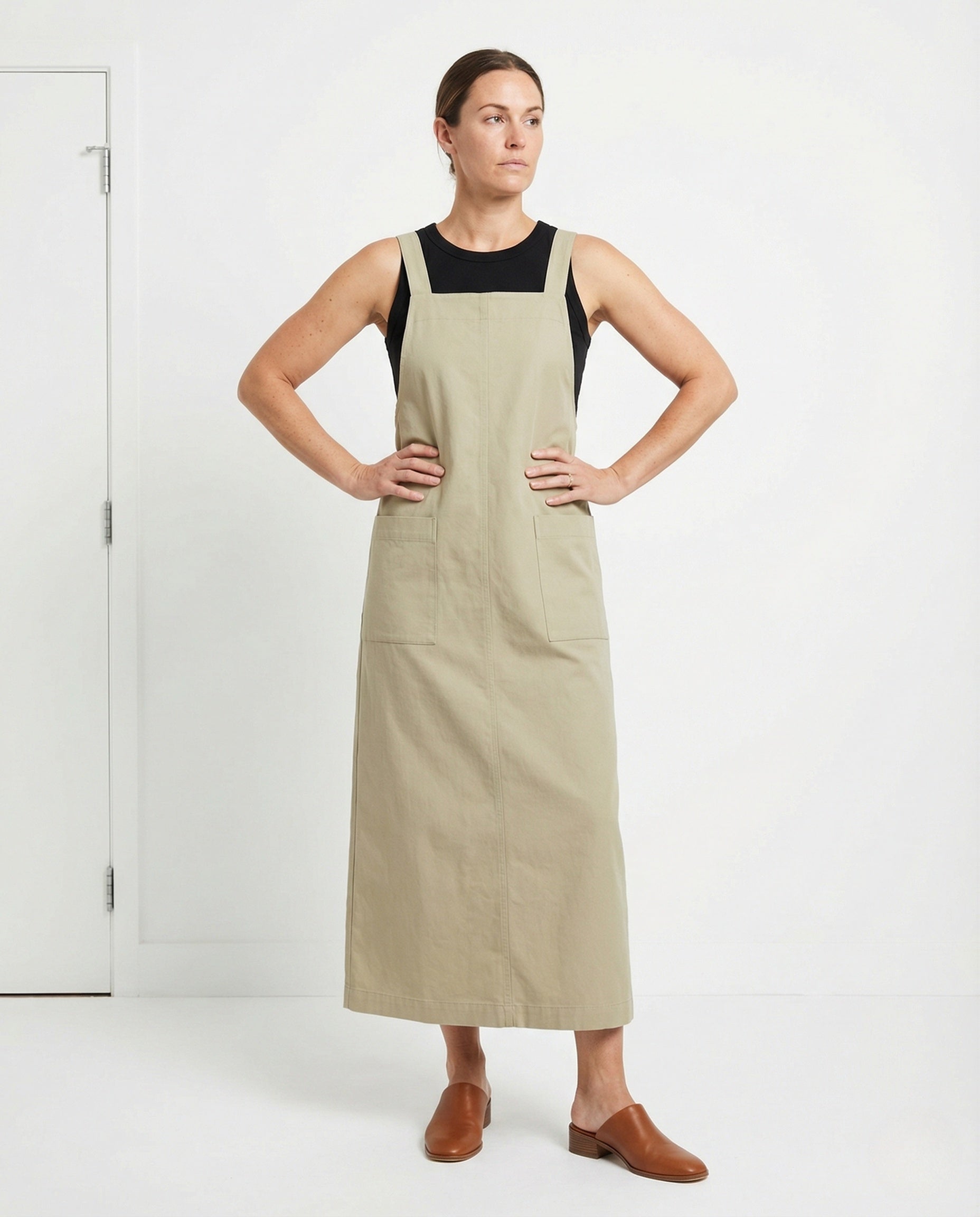 Damen Maxi-Kleid Ärmellos Baumwolle Mit Seitentaschen - Eveloria