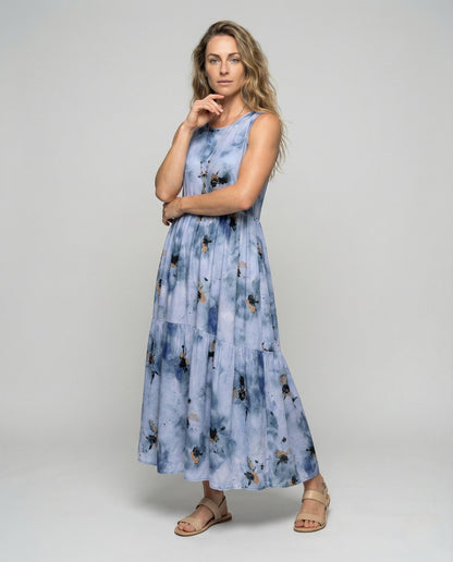Damen Ärmelloses Maxikleid Stufenlook mit Print - Eveloria
