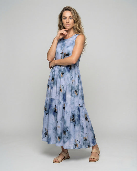 Damen Ärmelloses Maxikleid Stufenlook mit Print - Eveloria
