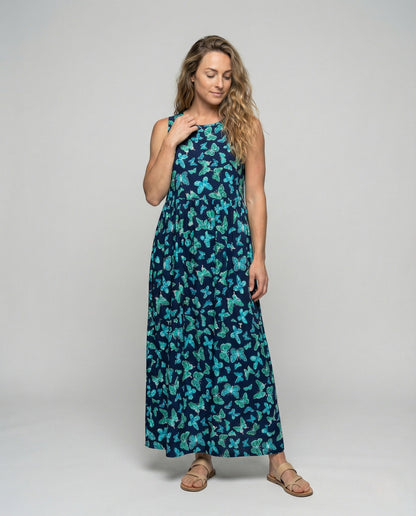 Damen Maxikleid Ärmellos Schmetterlingsprint - Eveloria