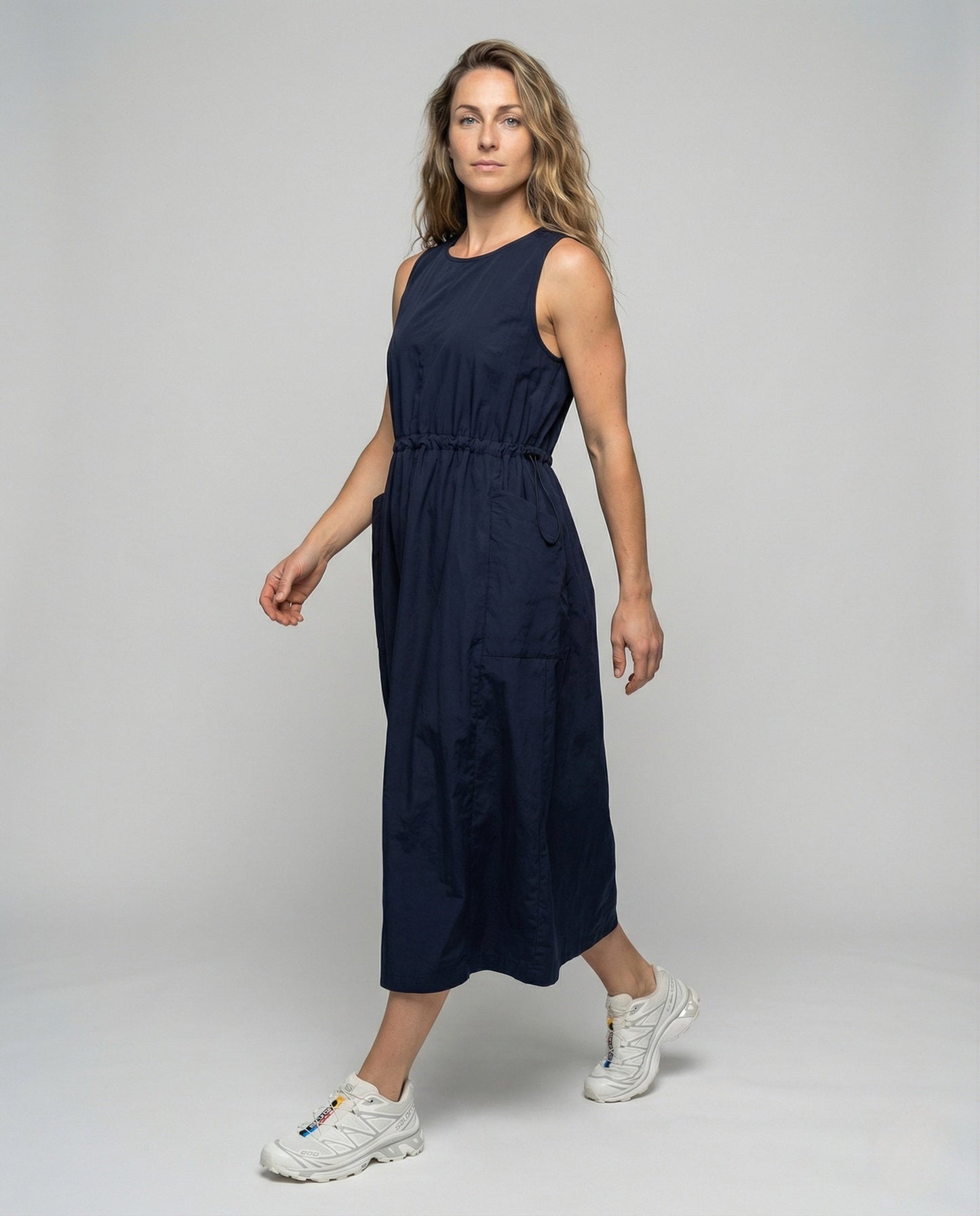 Damen Ärmelloses Midikleid Kordelzug Bund - Eveloria