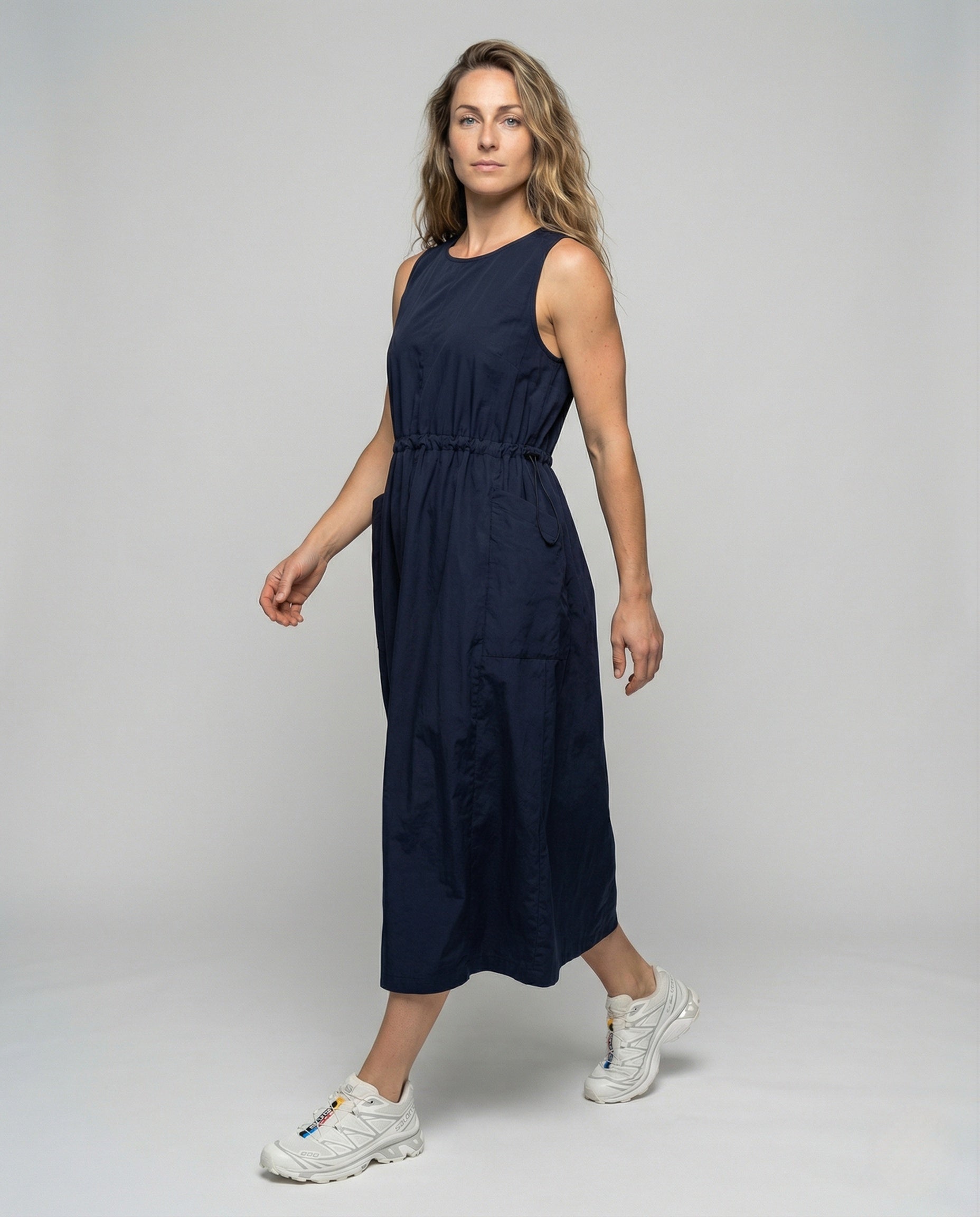 Damen Ärmelloses Midikleid Kordelzug Bund - Eveloria