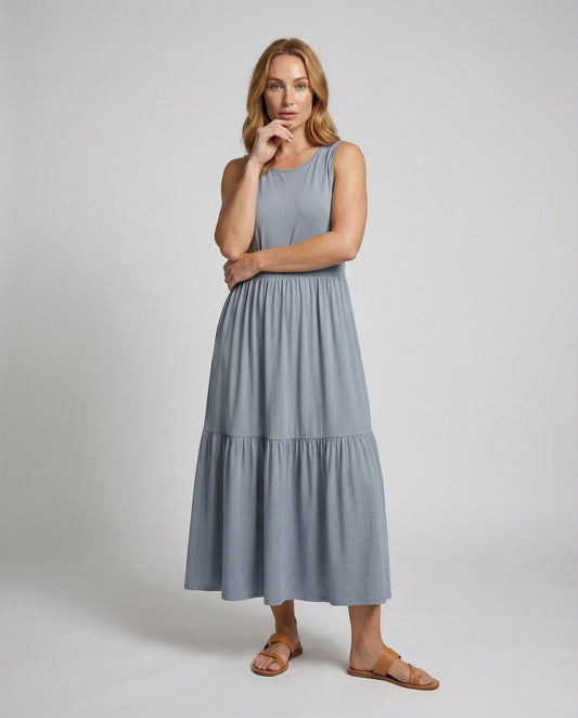 Damen Ärmelloses Maxikleid Viskose Schwarz - Eveloria