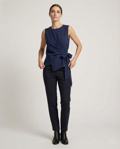Damen Leinen Tunika Asymmetrisch Mit Seitenschleife Weiß - Eveloria