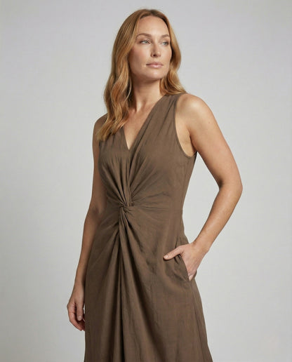 Damen Maxikleid Bodenlang Mit Knotendetail - Eveloria