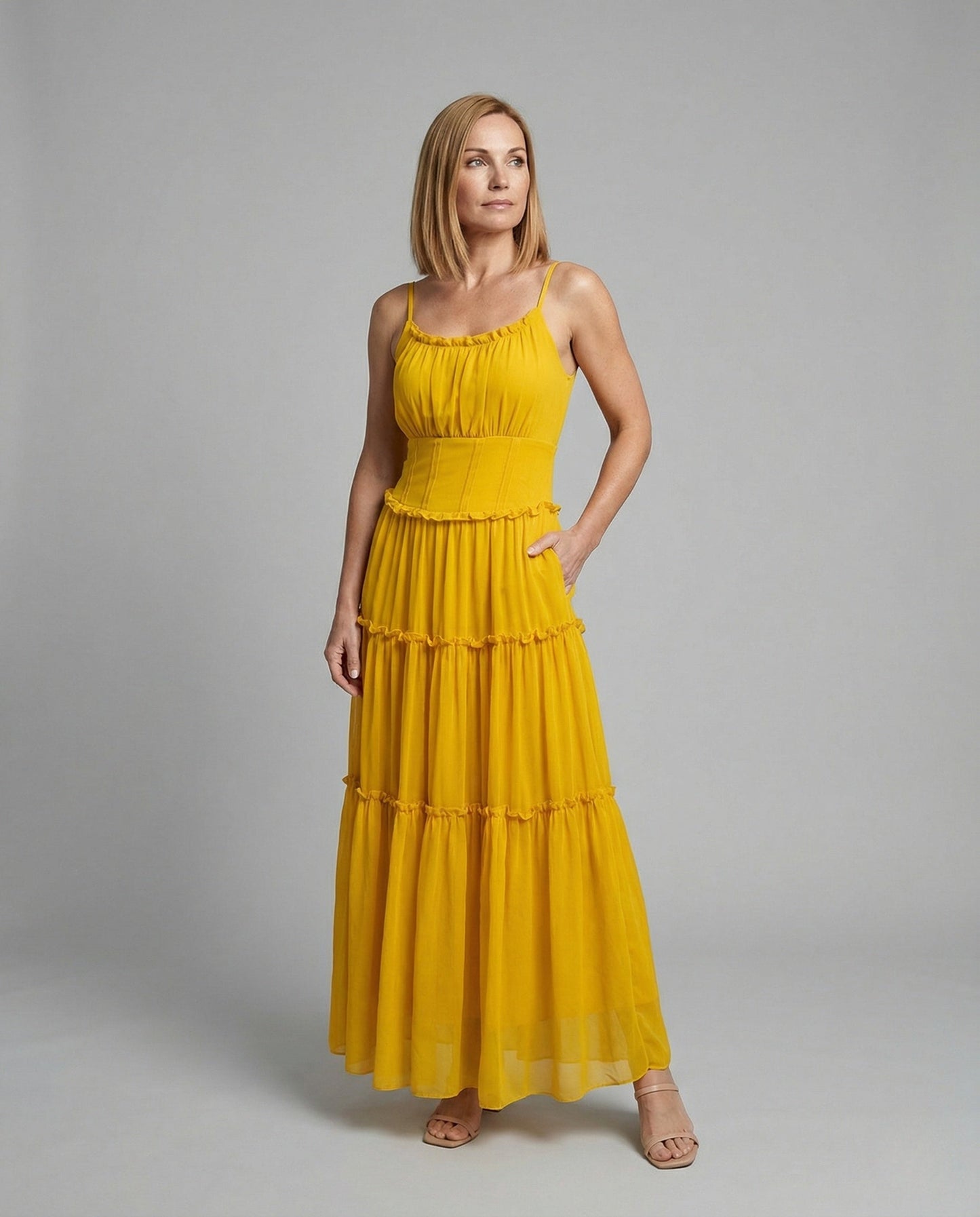 Damen Maxikleid Boho Stil Volantrock - Eveloria