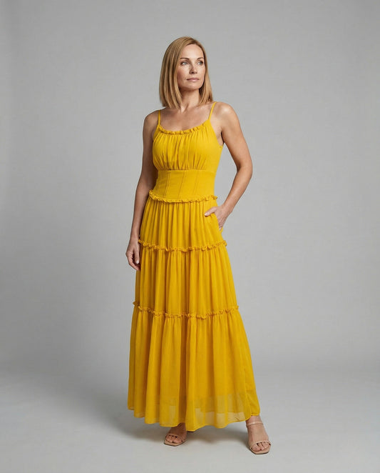 Damen Maxikleid Boho Stil Volantrock - Eveloria