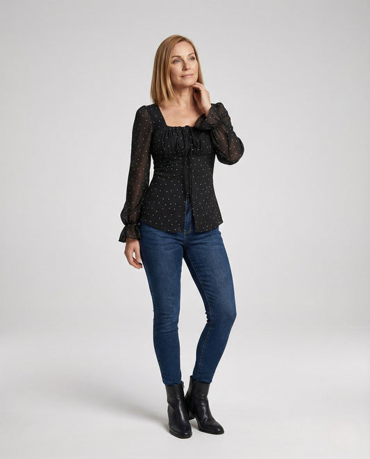 Damen Chiffonbluse Quadratischer Ausschnitt - Eveloria
