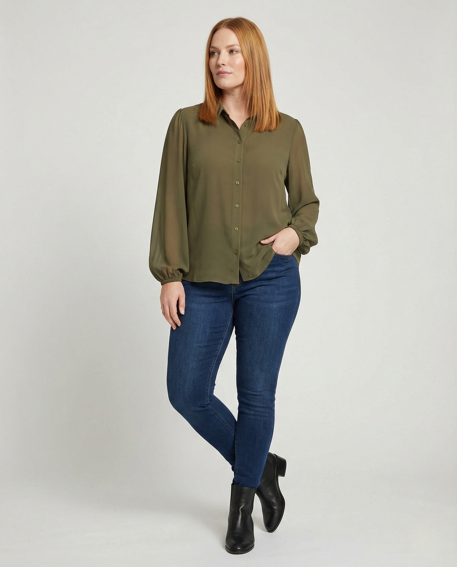 Damen Hemdbluse Viskose Stehkragen - Eveloria