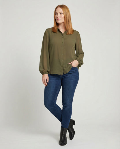 Damen Hemdbluse Viskose Stehkragen - Eveloria