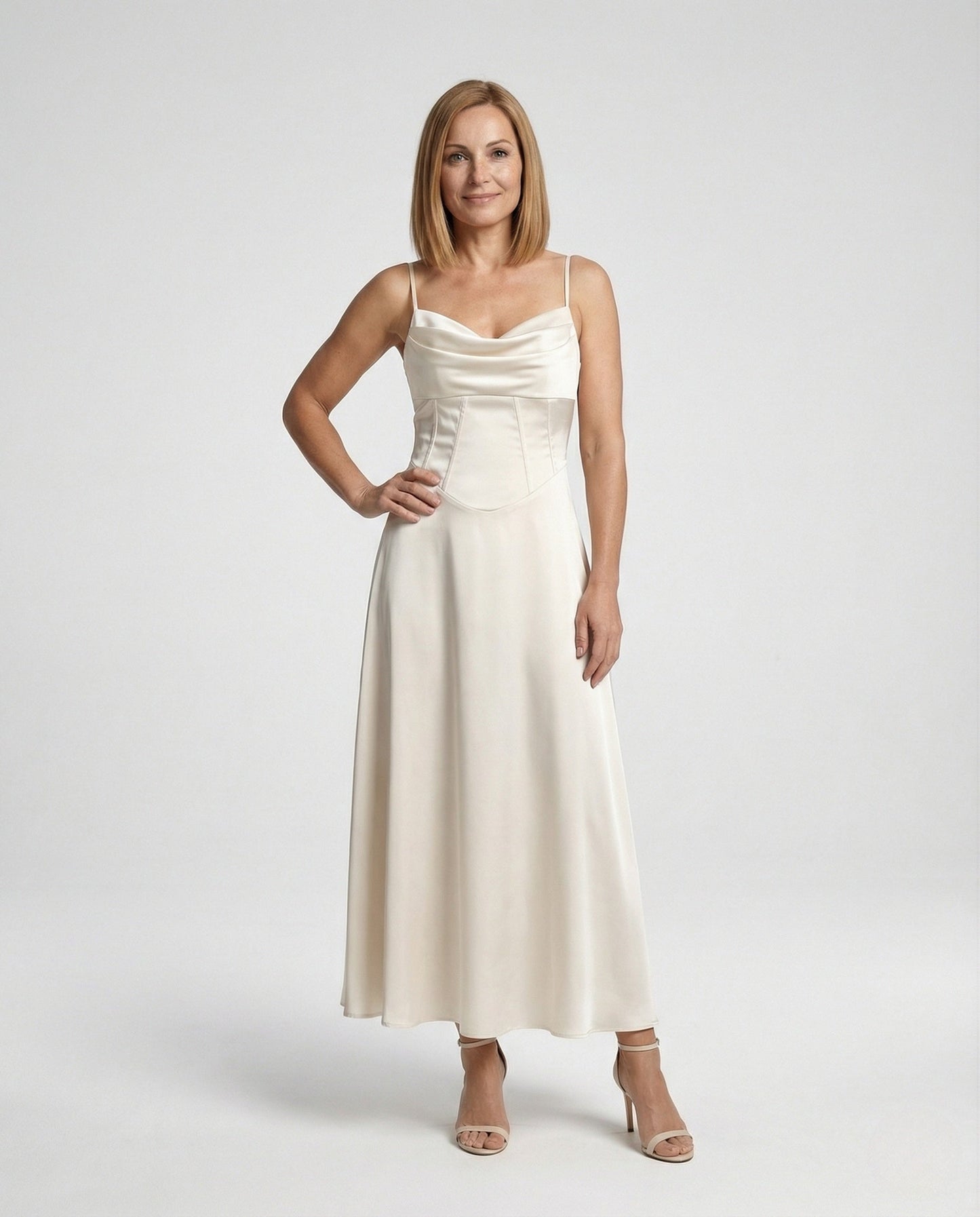 Damen Maxikleid Satin Drapiert Schwarz - Eveloria