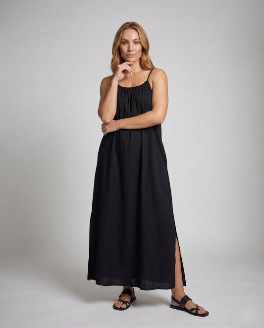Damen Maxikleid Plissee Schmale Träger - Eveloria