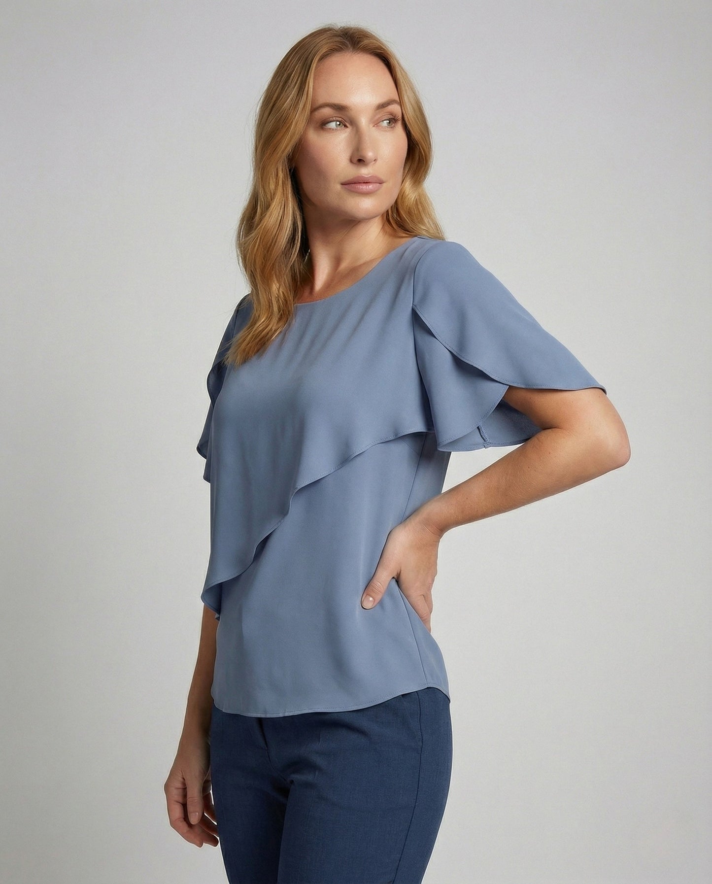 Damen Chiffonbluse Asymmetrisch Cape Ärmel - Eveloria