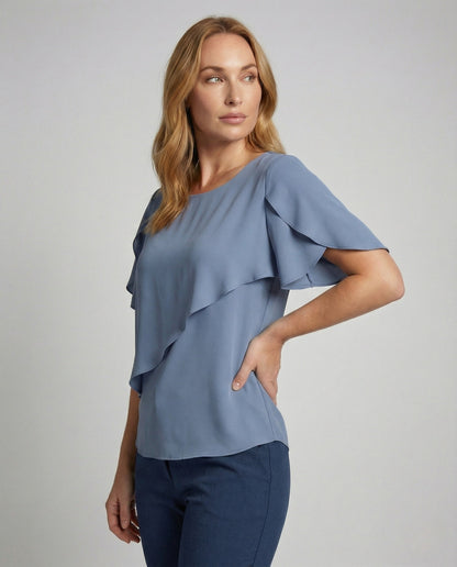 Damen Chiffonbluse Asymmetrisch Cape Ärmel - Eveloria